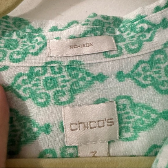 Chico’s No-Iron Mint Green Patterned Linen Tunic Shirt - Size 16/Chico’s 3. - Picture 5 of 9